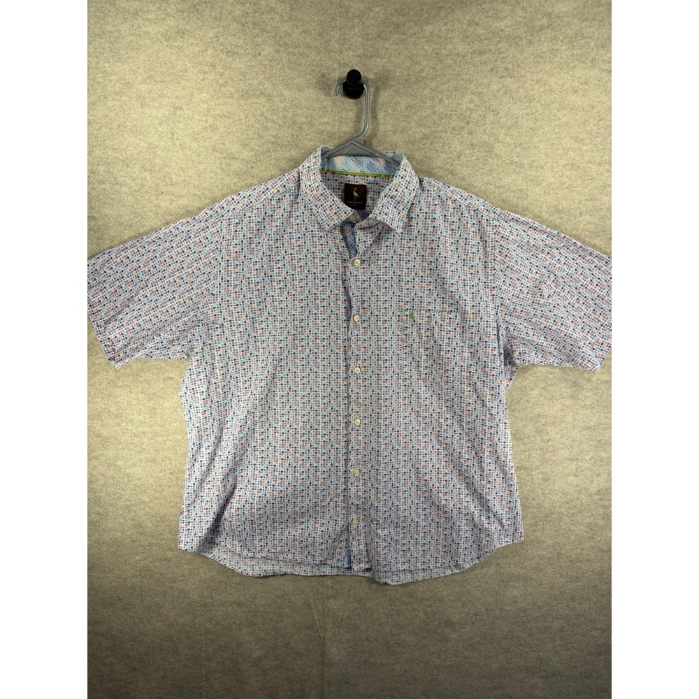 Tailorbyrd Multi-Color Geometric Patterned Men's Button Up SS Shirt, XXL